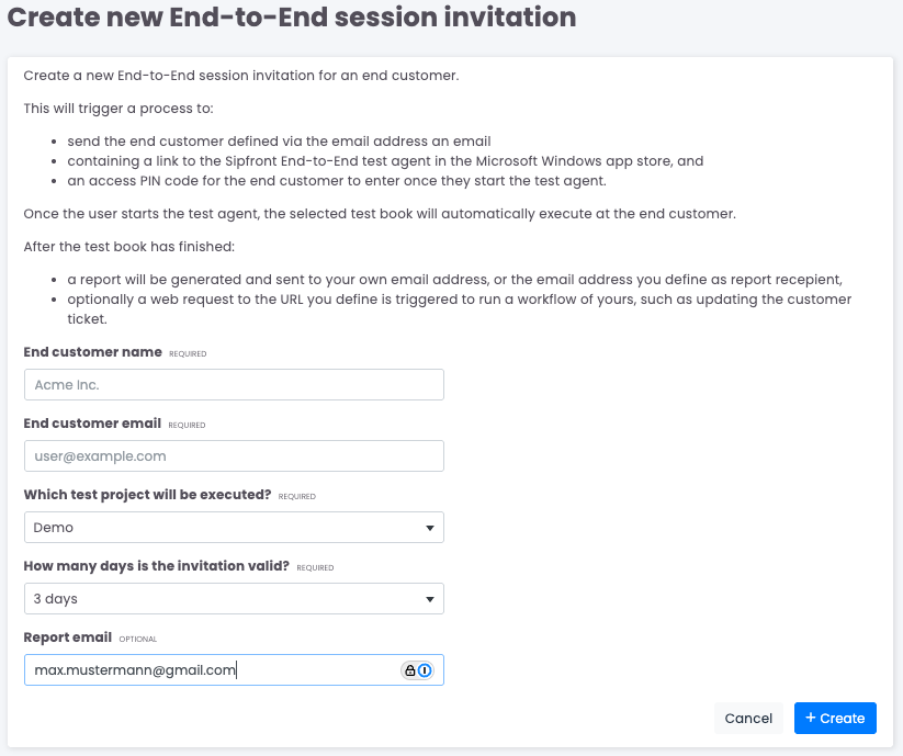 Create End-to-End Sessions